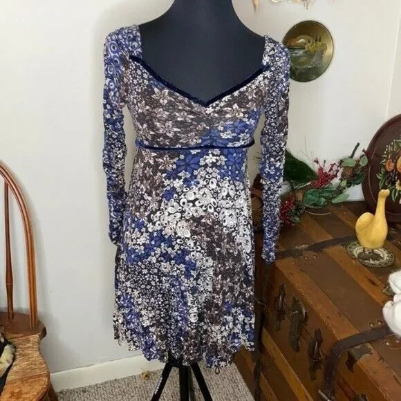 - Vintage Rinascimento Retro Blue & Brown Floral Print Dress - Picture 4 of 12